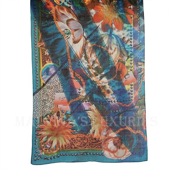 CHRISTIAN LACROIX SCARF WOOL LOVE NOTES FLORAL PRINT FOULARD LONG 69\